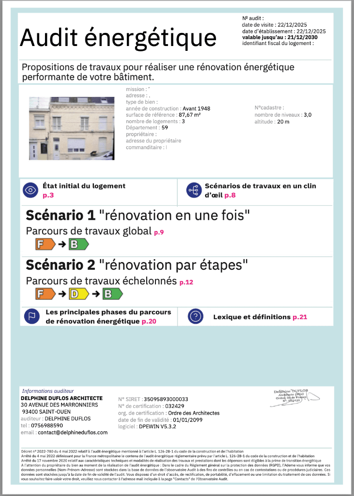 Exemple rapport audit énergétique Duflos